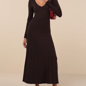 Lulus Snuggly Precision Brown Pleated Sweater Midi Dress - Size L